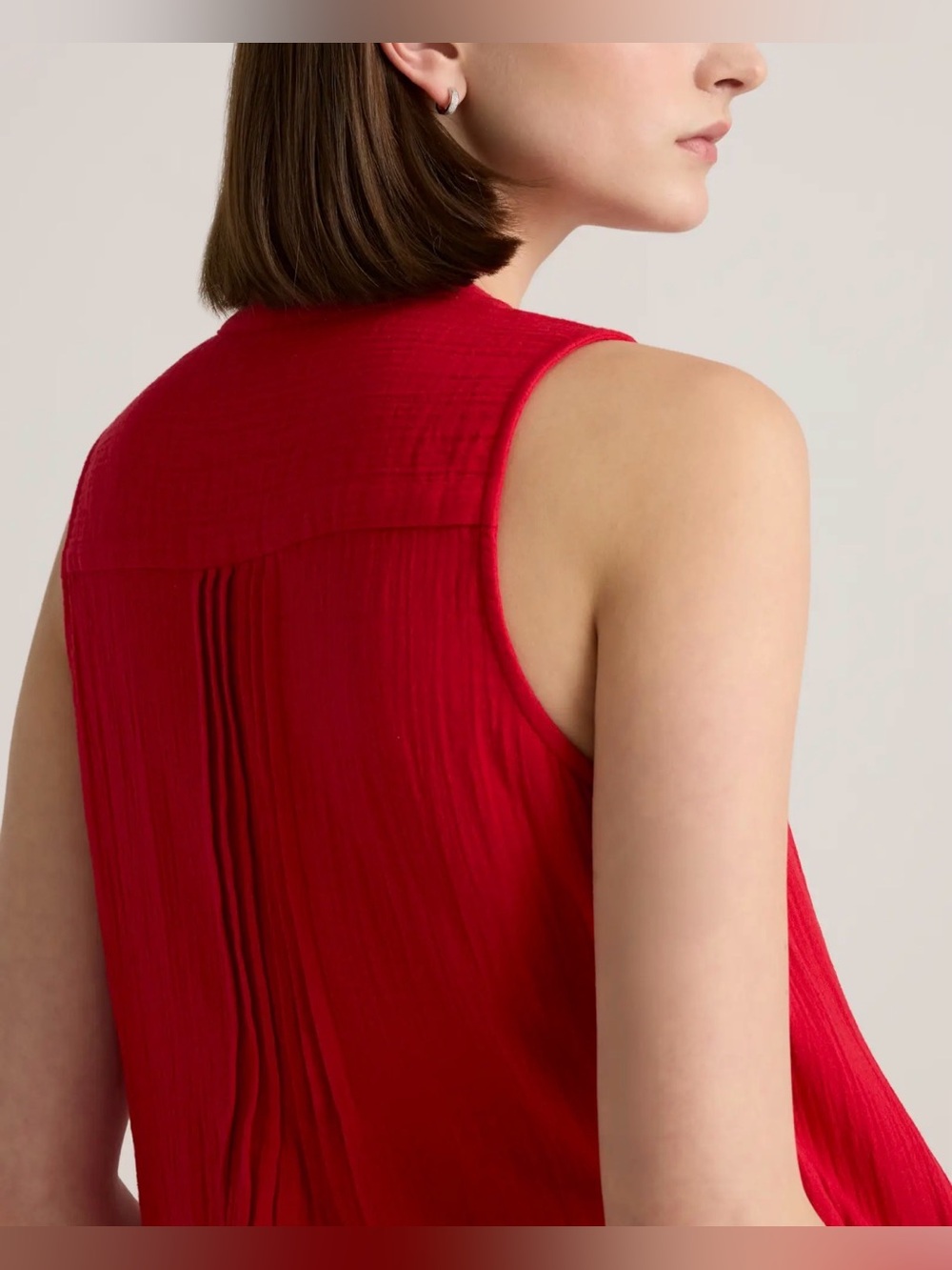 Quince 100% Organic Cotton Gauze Sleeveless Swing Dress, Red Wild Cherry, sz XS - Picture 3 of 10